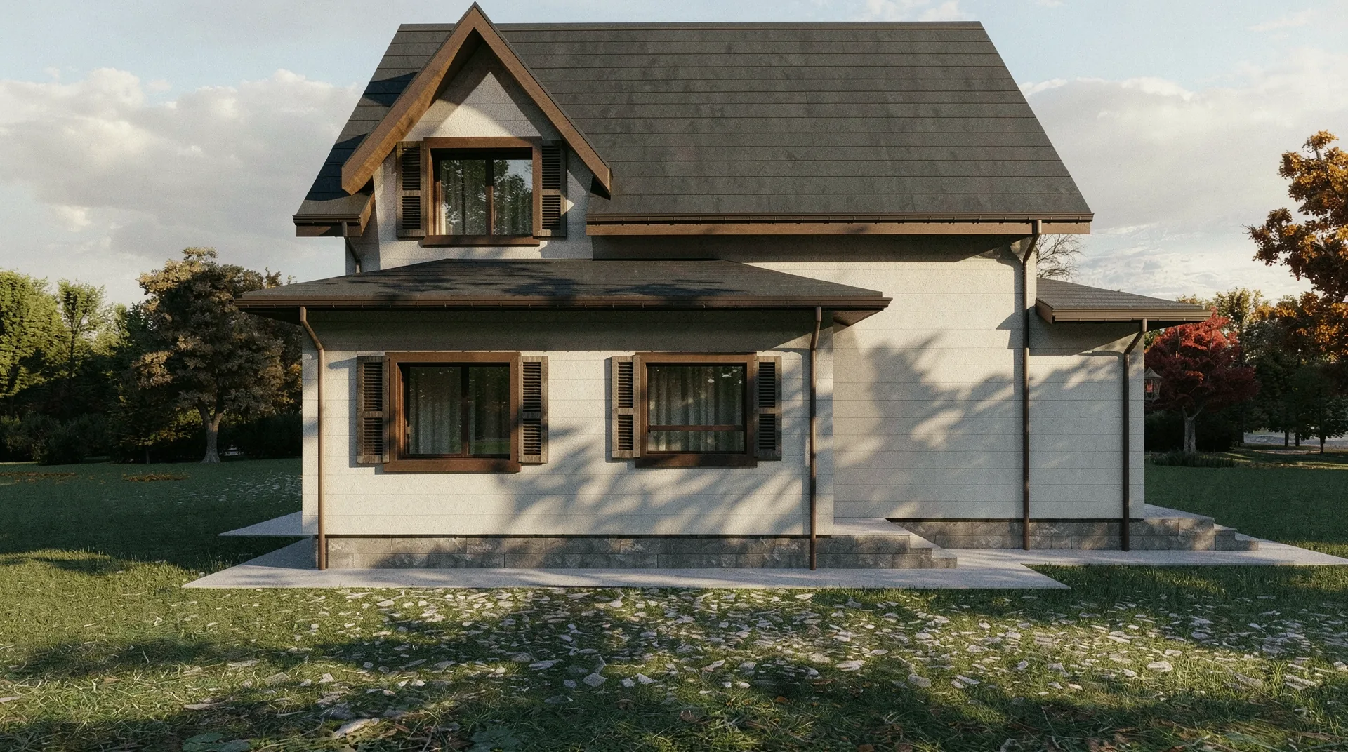 Casa C – vedere laterală a locuinței unifamiliale P+M
