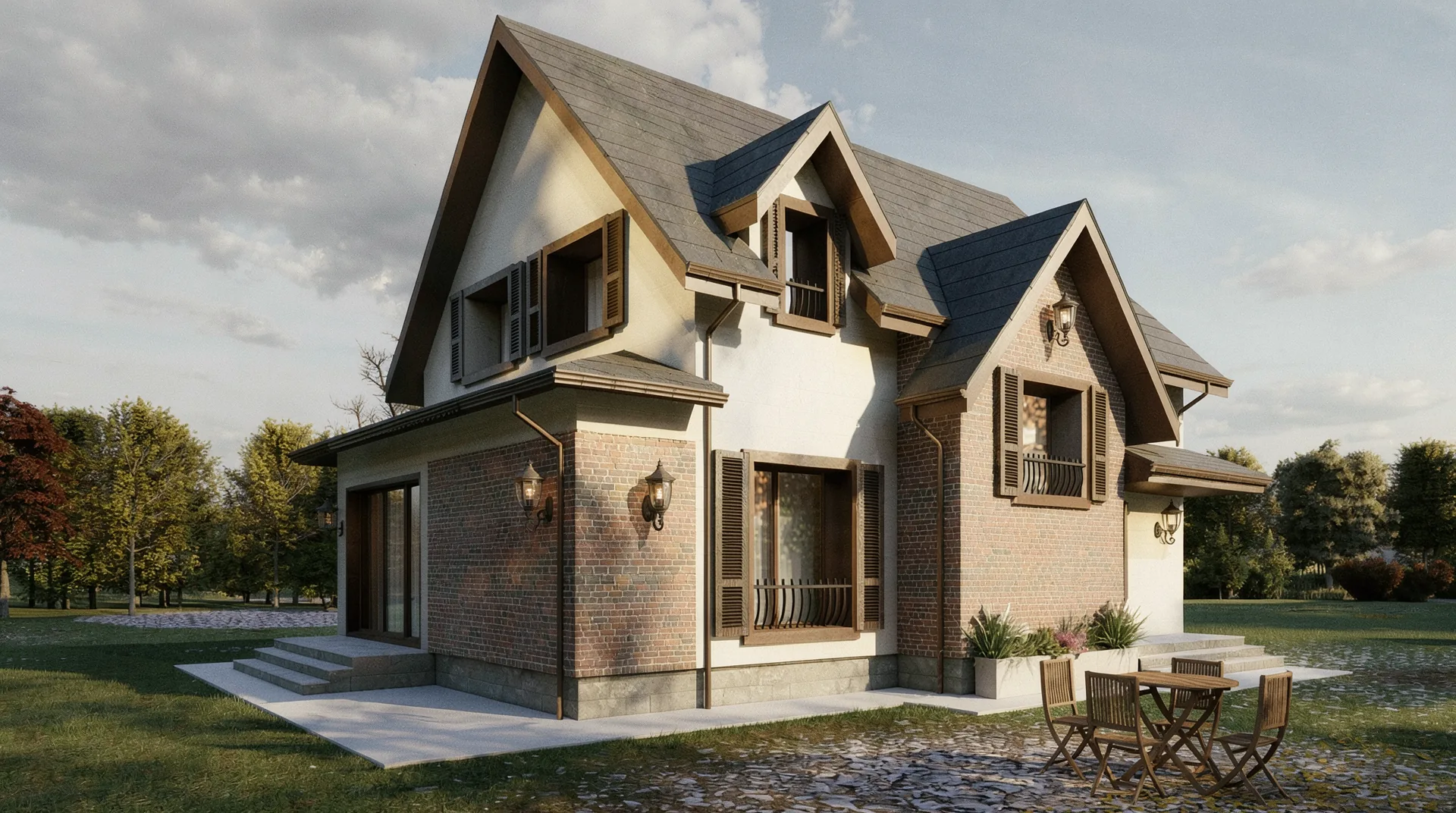 Casa C – perspectivă exterioară a locuinței unifamiliale P+M