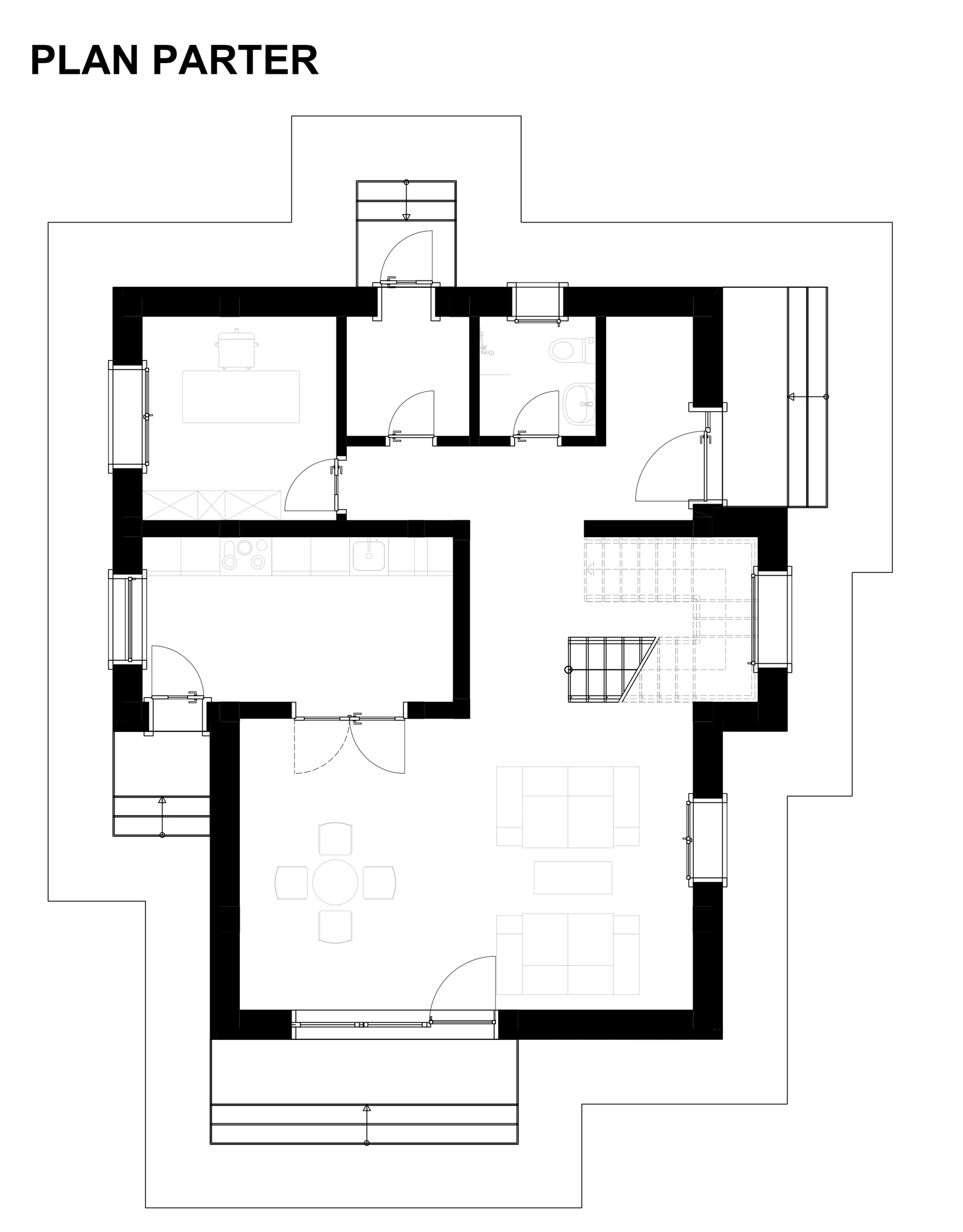 Casa C – plan parter și compartimentarea locuinței