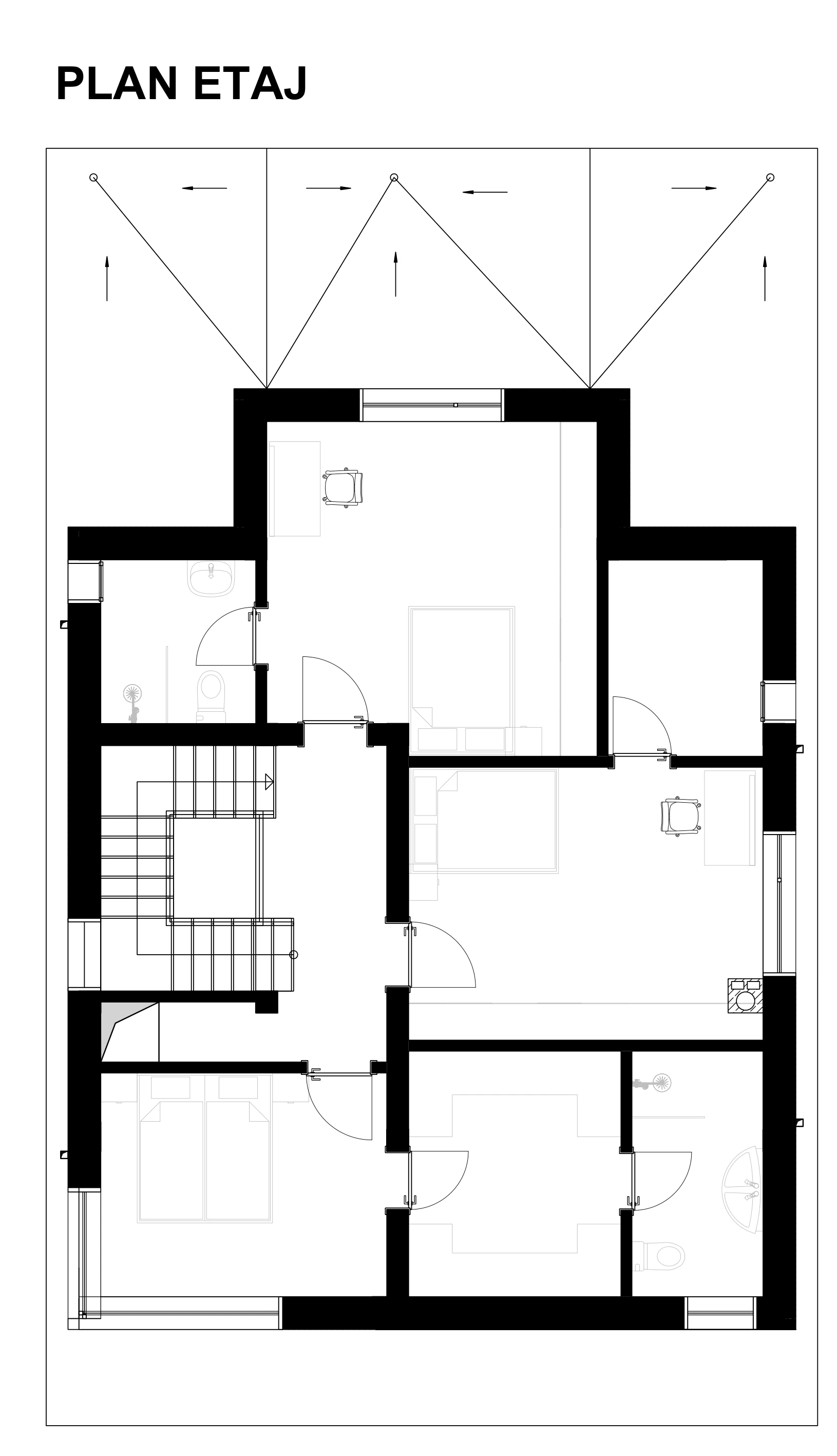 Casa E – plan etaj și compartimentarea zonei de noapte