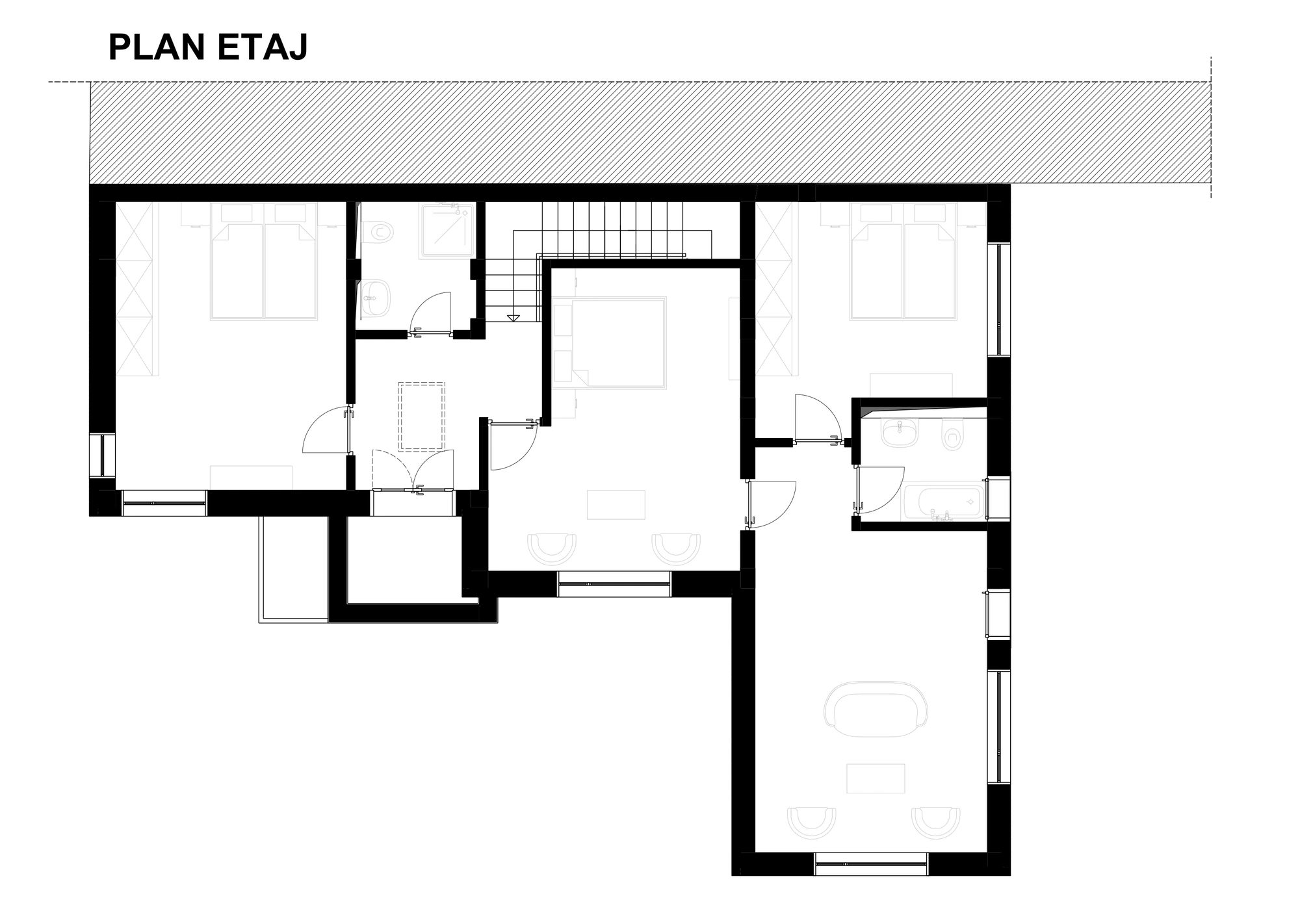 Casa G – plan etaj și compartimentarea spațiilor private