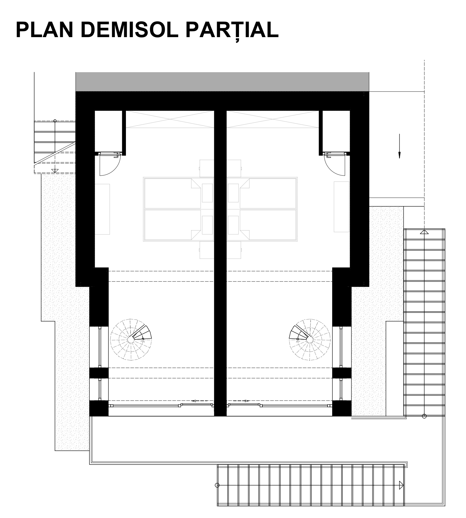 Casa B – plan demisol parțial și compartimentarea spațiilor