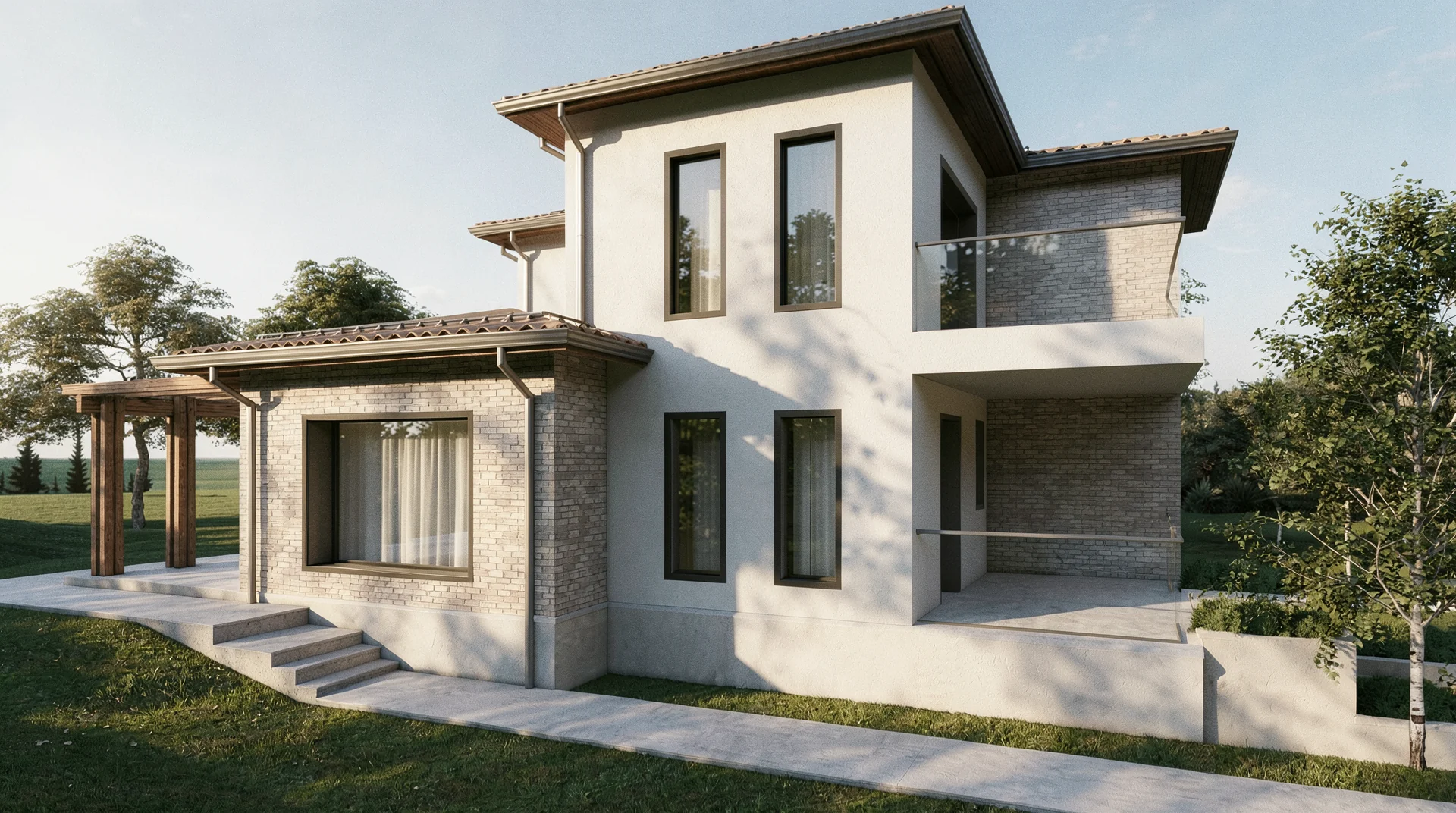 Casa H – perspectivă exterioară 3, locuință D+P+1E în jud. Cluj